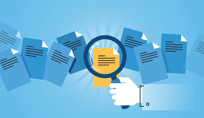 Flat line design website banner of document search
