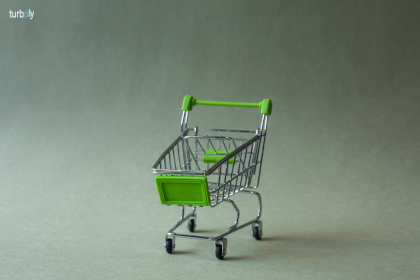 Mini Shopping Cart. Business and e commerce concept