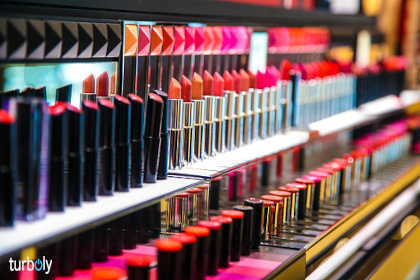 Close up of large group of lipsticks in a store