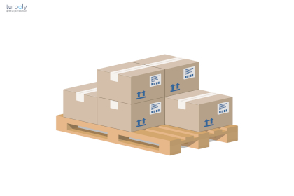 Carton boxes on wooded pallet. Concept of the warehouse. Isometric style. Illistratio isolated on white background.