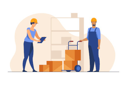 Storehouse workers keeping records of boxes