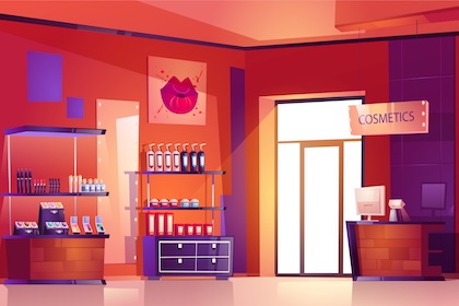 Cosmetics shop with skincare and makeup products