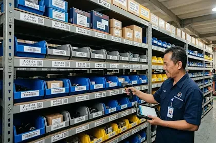 Manajemen inventory bengkel dengan penyimpanan sparepart yang terorganisir dan efisien