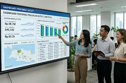 Dashboard POS software online menampilkan transaksi penjualan, manajemen stok, dan laporan bisnis secara real-time.